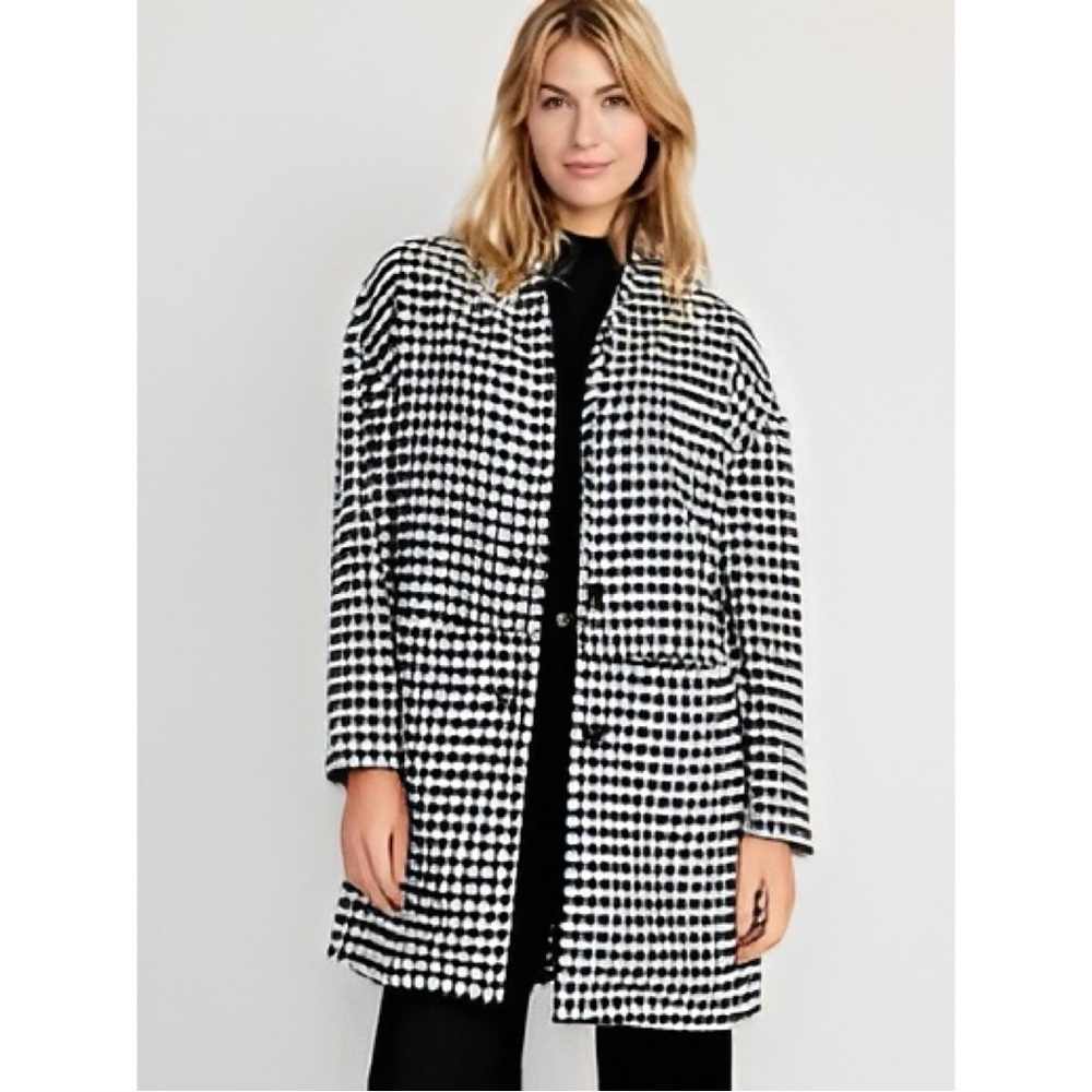 Old Navy Black and White Houndstooth Coat Cardigan Coatigan